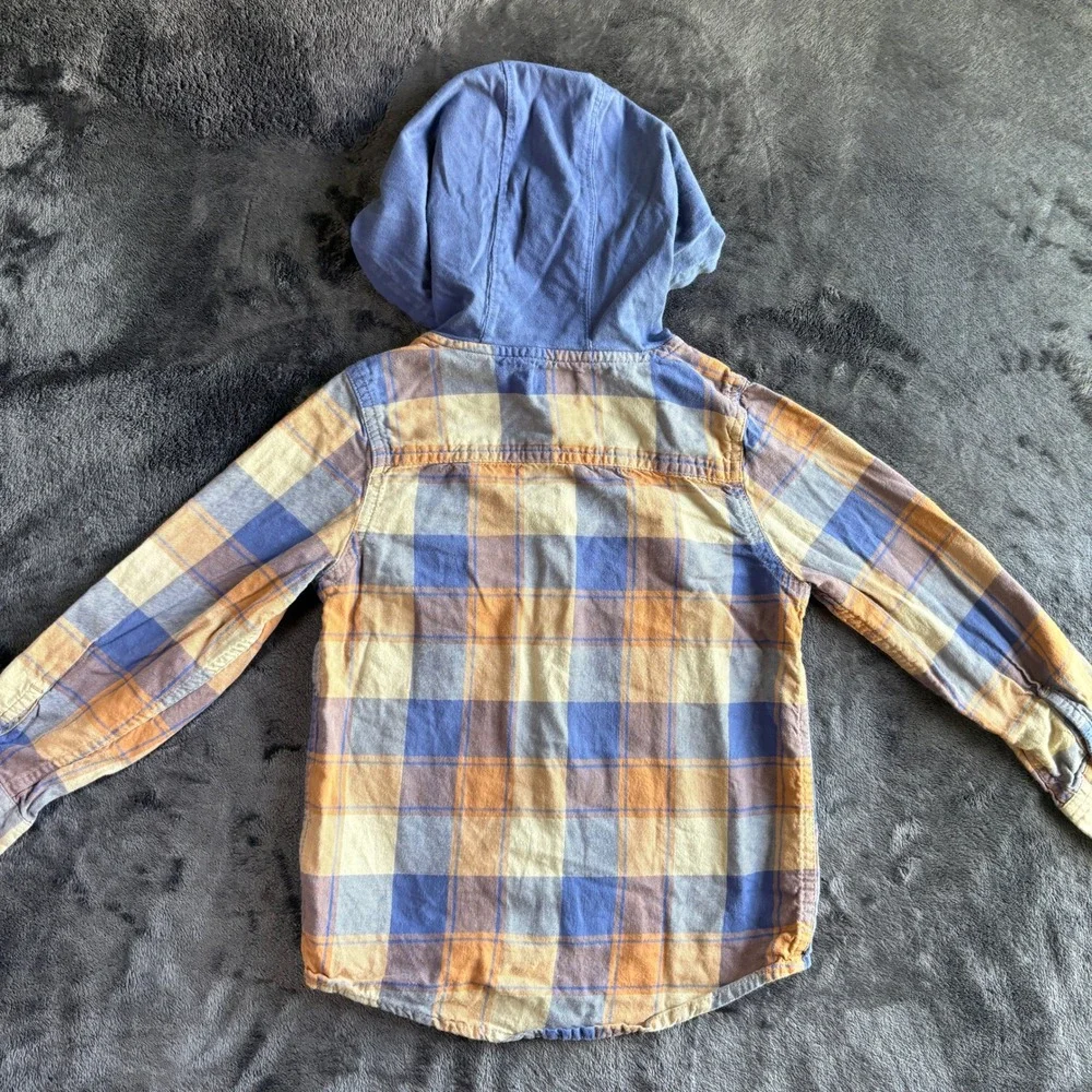 OshKosh Bgosh Kids Blue Orange Plaid Hooded Flannel Shirt Size 6 OSH89381-SML